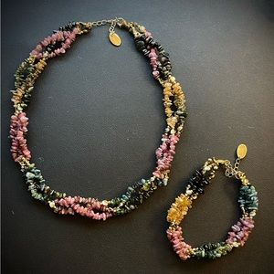 Stauer Semi Precious Stone Multi Strand Necklace with matching bracelet